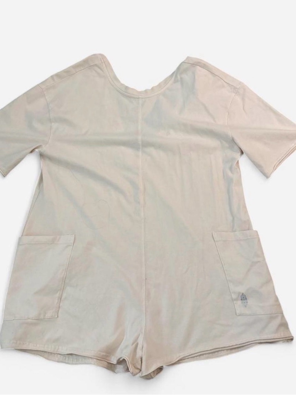 Free People Women’s Short Sleeve Pocket Romper in Light Beige